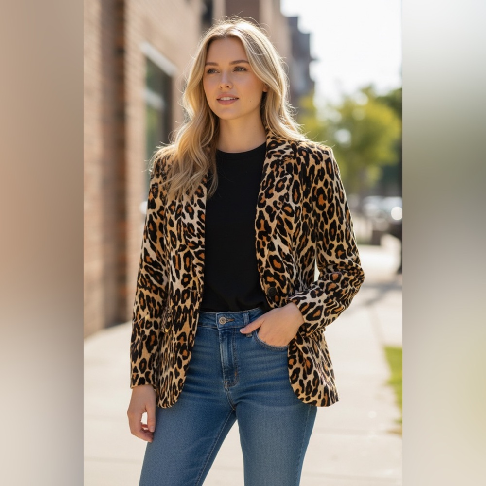 Vintage Velvet Serena Kay Paris Leopard Print Women's Jacket